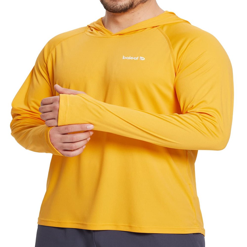 baleaf Men's Sun Protection Hoodie Shirt UPF 50+ Long Sleeve UV SPF T-Shirts Rash Guard Fishing Swimming Lightweight Marigold M