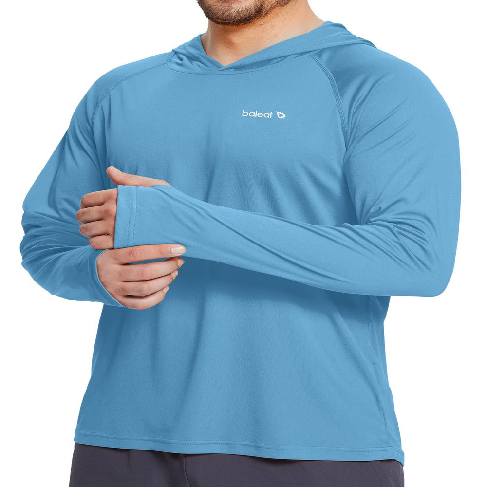 baleaf Men's Sun Protection Hoodie Shirt UPF 50+ Long Sleeve UV SPF T-Shirts Rash Guard Fishing Swimming Lightweight Malibu Blue S