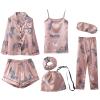 ANUFER Womens 7PCS Satin Pajama Set Spring Summer Autumn Tops & Pants Shorts Sleepwear Crane SN07655 XL view 1