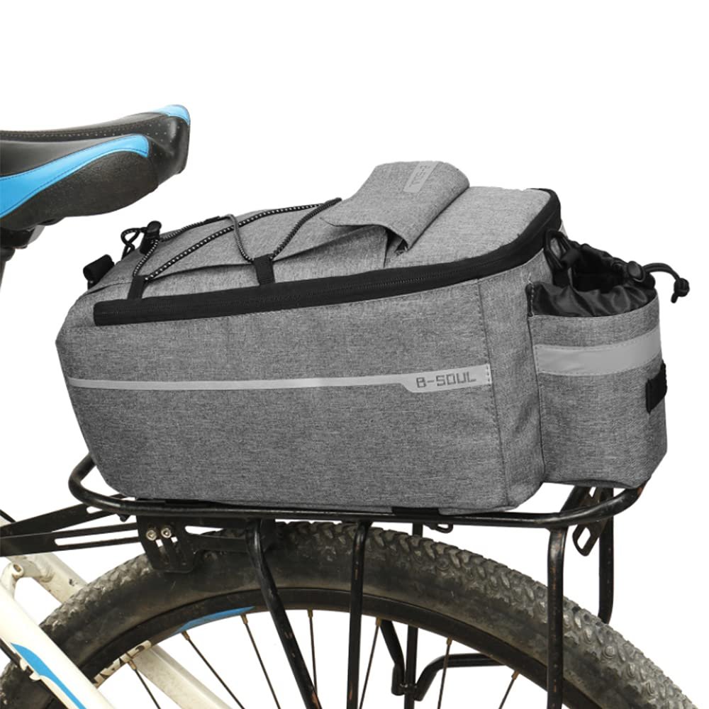 ZTZ Bike Rack Bag, Bicycle Rear Rack Storage Luggage, 8L Insulated Trunk Bag, Waterproof with Reflective Stripes (Grey)