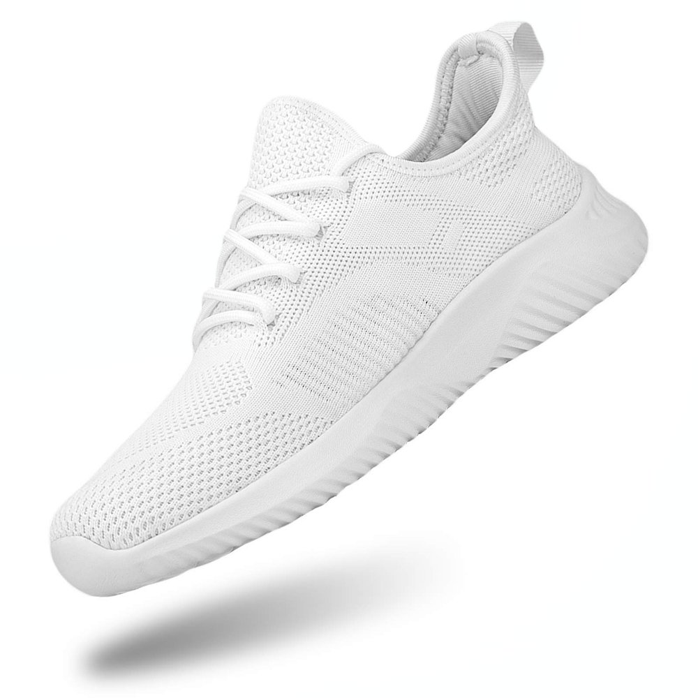 Rospick Walking Shoes for Men Slip On Men's Sneakers, Fashion Lightweight Breathable Running Shoes Sport Athletic Tennis Shoes, 01-White 8
