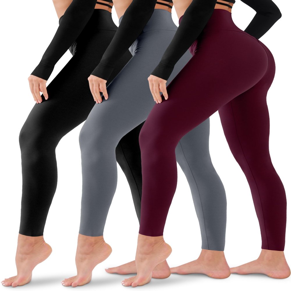 3 Pack Leggings for Women-No See-Through High Waisted Tummy Control Yoga Pants Workout Running Legging Small-Medium