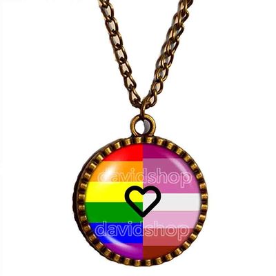 Handmade Design By ShiCong Fashion Jewelry Gay Lesbian Pride Necklace Pendant Chain LGBT Flag Cosplay