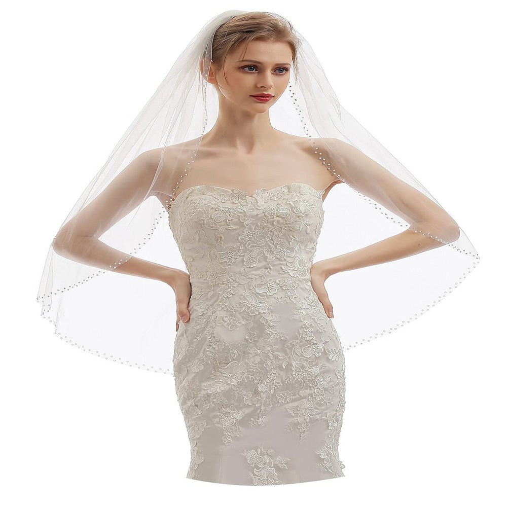 EllieHouse 1 Tier Fingertip Length Short Wedding Bridal Veil With Comb X19 Ivory
