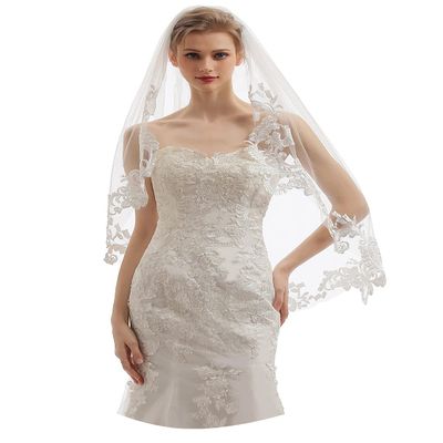 EllieHouse 1 Tier Fingertip Length Short Lace Wedding Bridal Veil With Comb X02 Ivory