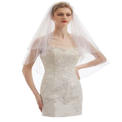 EllieHouse 2 Tier Fingertip Length Short Wedding Bridal Veil With Comb X22 White