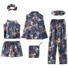 ANUFER Womens 7PCS Satin Pajama Set Spring Summer Autumn Tops & Pants Shorts Sleepwear Mushroom SN07655 XL view 1