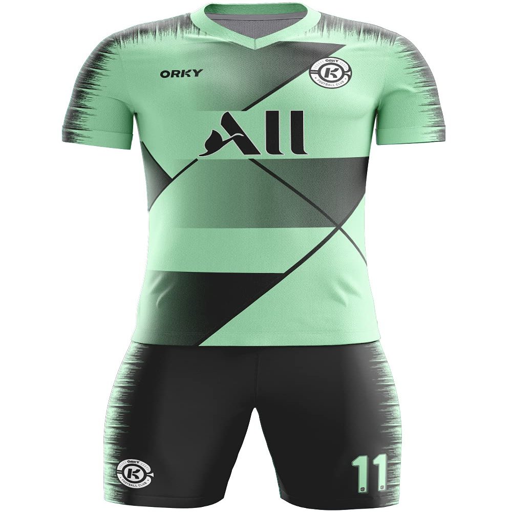 ORKY Men Custom Soccer Jersey with Short, Women Personalize Name Number Shirt, Kids School Team Uniform(Black Green 100cm)