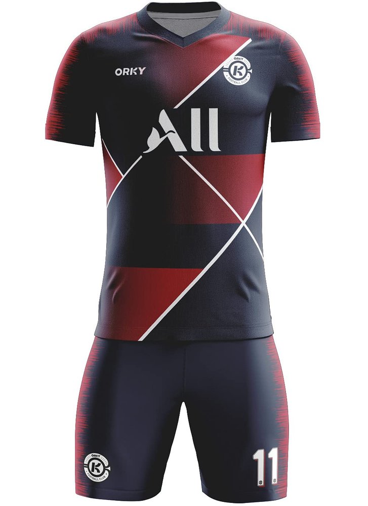 ORKY Men Custom Soccer Jersey with Short, Women Personalize Name Number Shirt, Kids School Team Uniform(Red Blue 150cm)