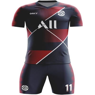 ORKY Men Custom Soccer Jersey with Short, Women Personalize Name Number Shirt, Kids School Team Uniform(Red Blue 5XLarge)