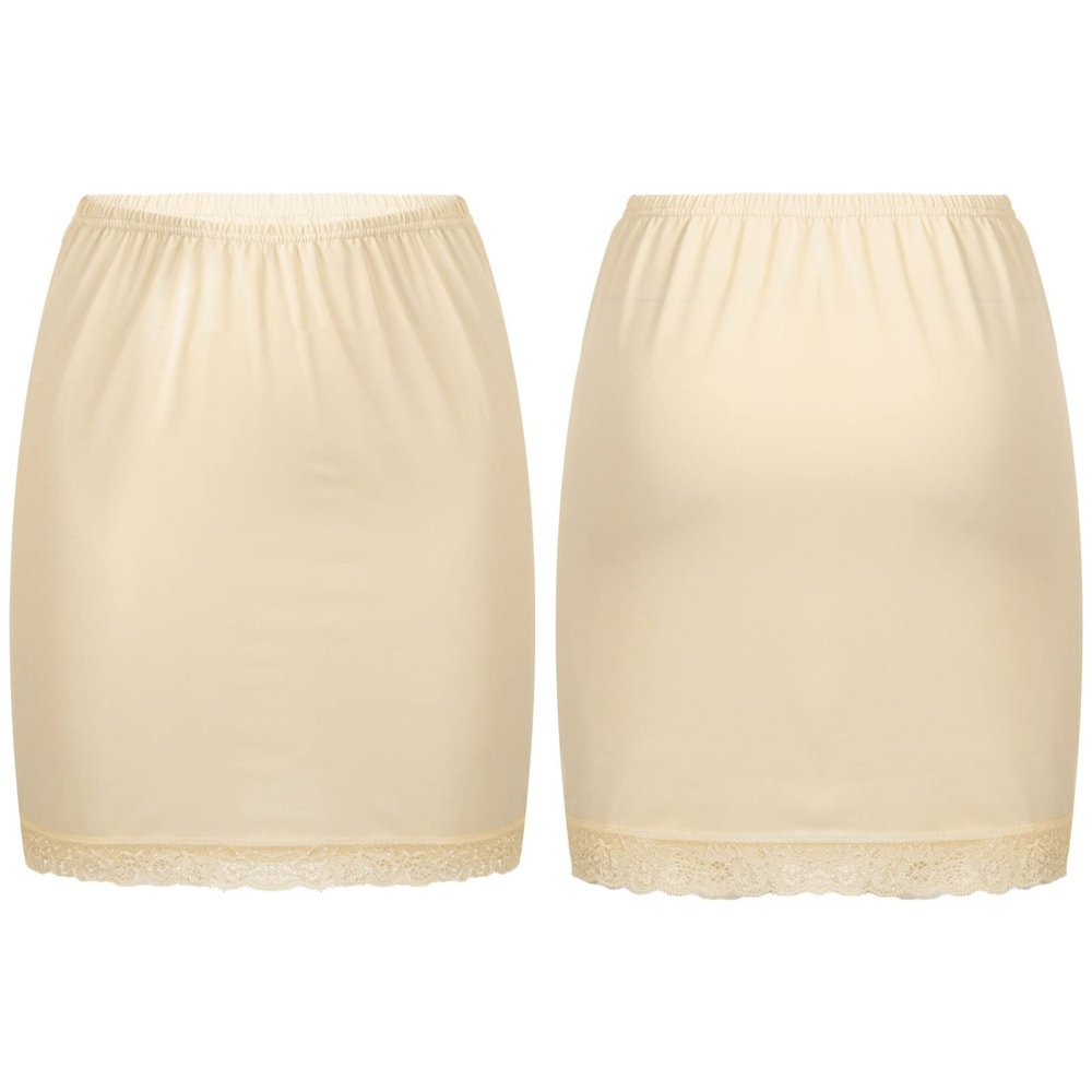 Aislor Lace Trim Waist - Knee Length Half Slips for Womens Under Dress Nude 1Pc
