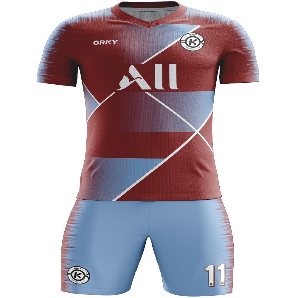 ORKY Men Custom Soccer Jersey with Short, Women Personalize Name Number Shirt, Kids School Team Uniform(Blue Red 130cm)