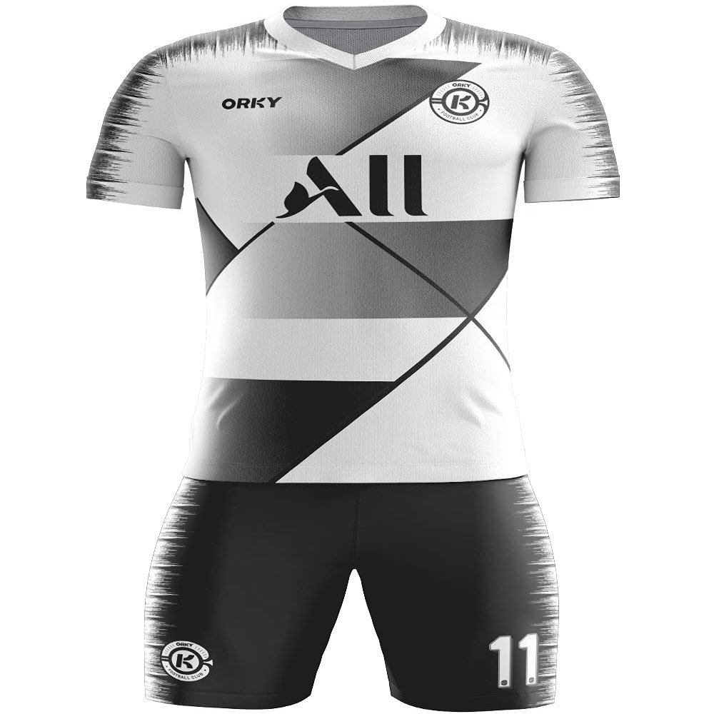 ORKY Men Custom Soccer Jersey with Short, Women Personalize Name Number Shirt, Kids School Team Uniform(Black White 120cm)