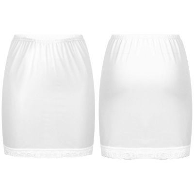 Aislor Lace Trim Waist - Knee Length Half Slips for Womens Under Dress White 1Pc