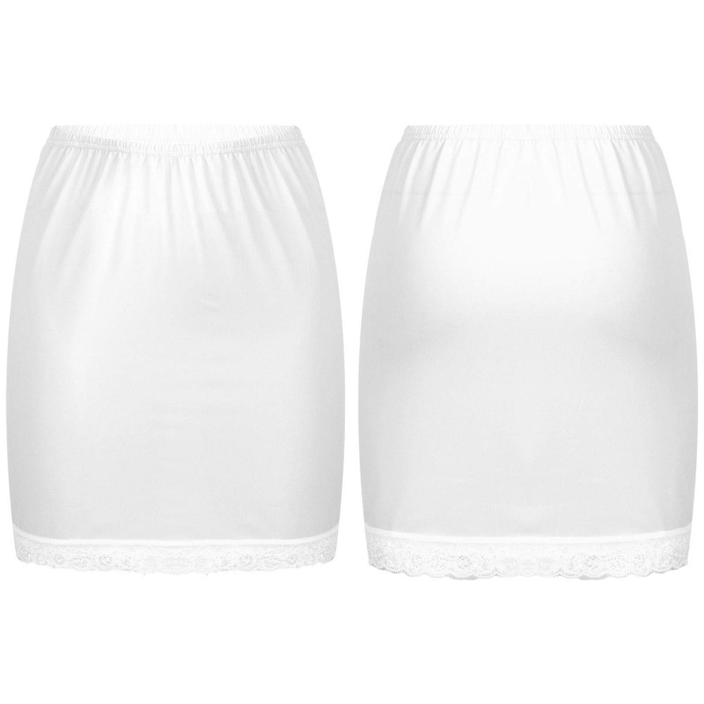 Aislor Lace Trim Waist - Knee Length Half Slips for Womens Under Dress White 1Pc