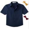 Aimehonpe Boys Button Down Dress Shirt Short Sleeve Bow Tie Set Cotton Solid Uniform, Navy, Large view 1