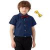 Aimehonpe Boys Button Down Dress Shirt Short Sleeve Bow Tie Set Cotton Solid Uniform, Navy, Large view 4