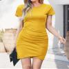 BTFBM Womens Summer Dresses 2026 Casual Bodycon Mini Dress Short Sleeve Crew Neck Mini Ruched Spring Beach Vacation Outfits(Yellow, Small) view 2