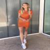 BTFBM Womens Summer Dresses 2026 Casual Bodycon Mini Dress Short Sleeve Crew Neck Mini Ruched Spring Beach Vacation Outfits(Bright Orange, Large) view 2