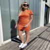 BTFBM Womens Summer Dresses 2026 Casual Bodycon Mini Dress Short Sleeve Crew Neck Mini Ruched Spring Beach Vacation Outfits(Bright Orange, Large) view 3