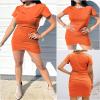 BTFBM Womens Summer Dresses 2026 Casual Bodycon Mini Dress Short Sleeve Crew Neck Mini Ruched Spring Beach Vacation Outfits(Bright Orange, Large) view 4
