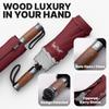 Royal Walk Windproof Folding Travel Umbrella Compact and Strong Luxurious Real Wood Handle Automatic Open Close Vented Double Canopy for Men and Women view 3