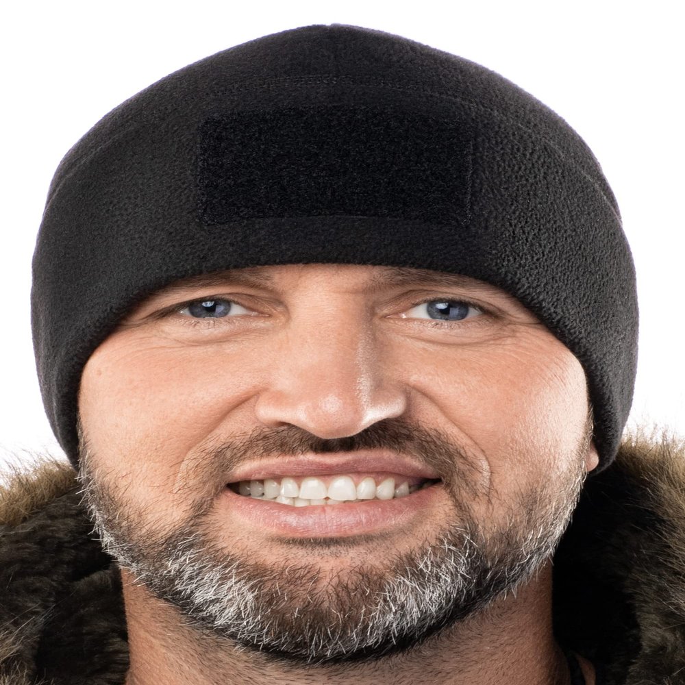 2SBR 2SABERS Fleece Winter Warm Watch Cap - Mens Outdoor Cold Weather Skull Beanie Hat Black (US, Alpha, Medium, Black Patch Panel)