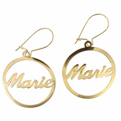 Vintage New Script Gold Tone Name "Marie" Pierced Earrings Or Clip 1.25" charm original