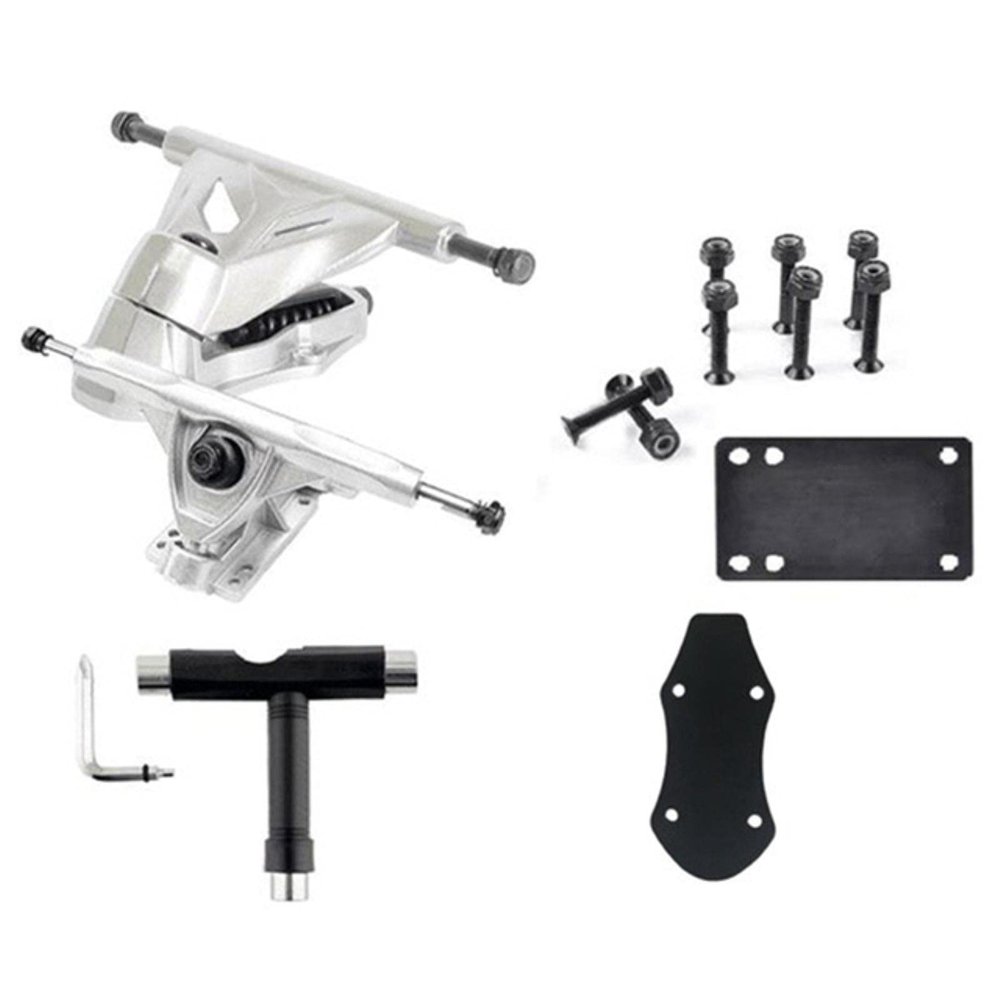 FEBRONG Skateboard Accessories 6inch Bracket Base Surfing Bridge Steering Shock Absorber Racks-Silver
