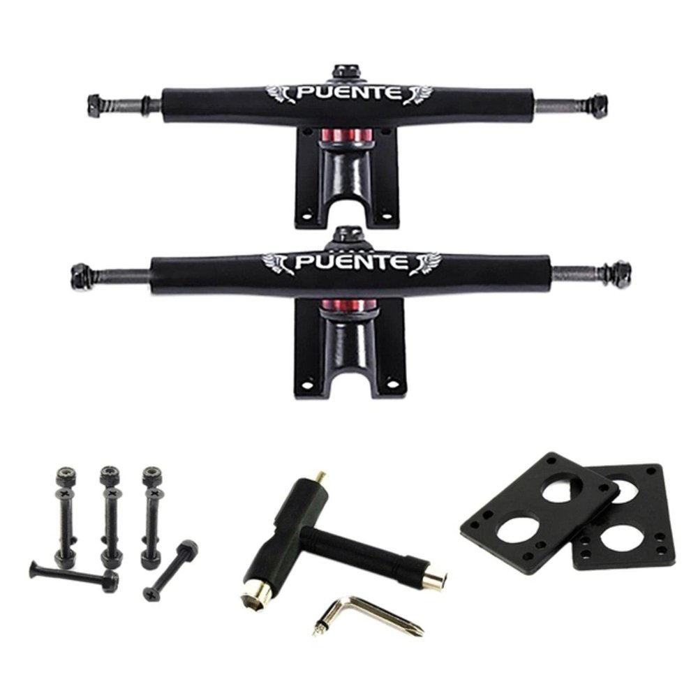 FEBRONG Skateboard Accessories 2Pcs Generic 7 Inch Bracket Truck Shock Resistant Trucks Parts-Black