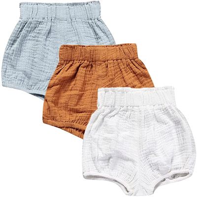 Baby Girls Boys 3 Pack Shorts Outfit, 0-5Y Toddler Cotton Linen Ruffle Bloomers Cute Soft PP Shorts Harem Pants