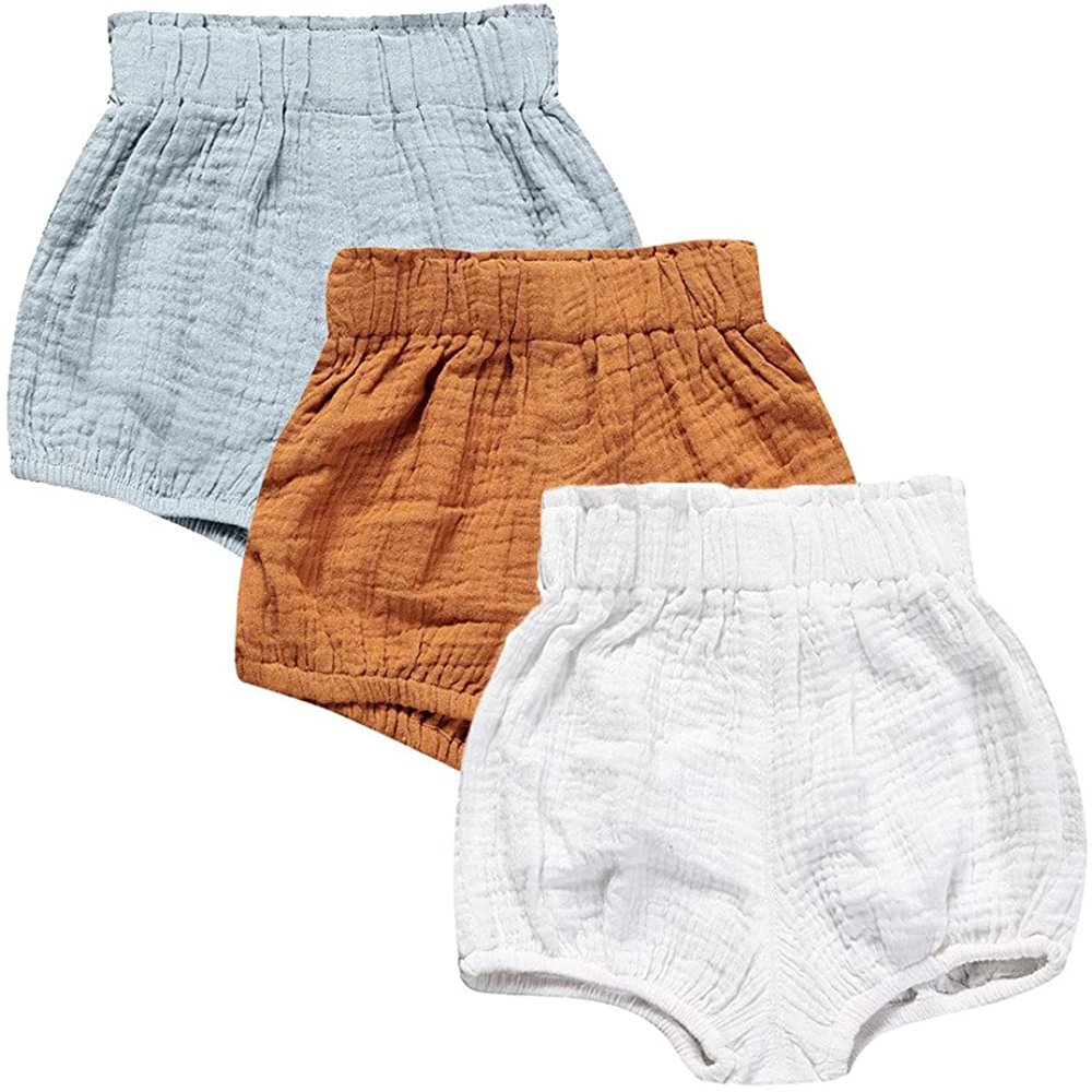 Baby Girls Boys 3 Pack Shorts Outfit, 0-5Y Toddler Cotton Linen Ruffle Bloomers Cute Soft PP Shorts Harem Pants