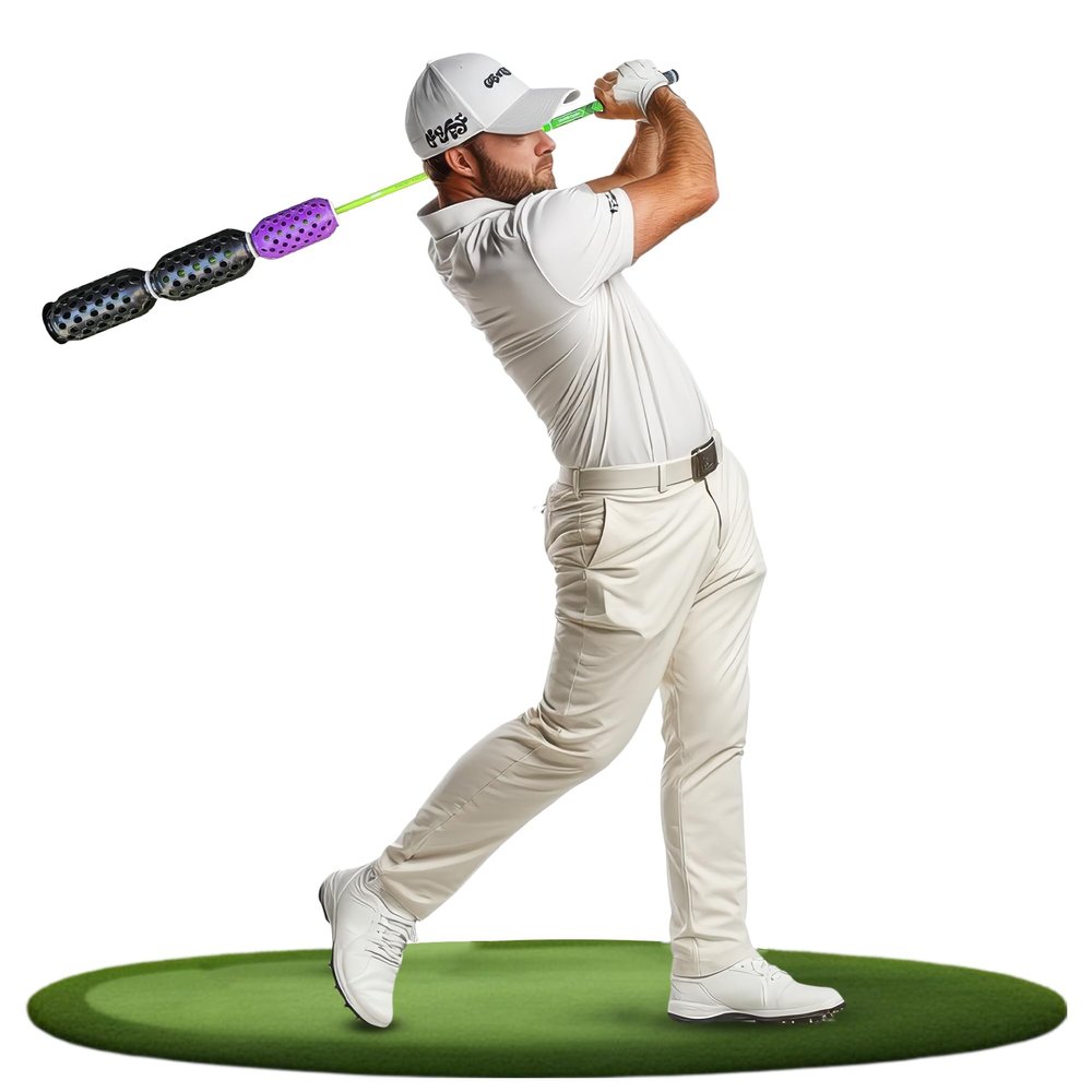Aero Shaft, Golf Training Aid and Warm Up Tool, Speed Stick for Golf, Golf Swing Trainer, Improves Swing Speed, Wind Resistance, Adjustable Pineapples. (Black and Purple, Aero Shaft Iron)