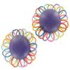 Purple Flower Wood Thread Clip On Button Earrings 1 1/2" charm original view 1