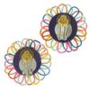 Purple Flower Wood Thread Clip On Button Earrings 1 1/2" charm original view 2