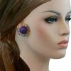 Purple Flower Wood Thread Clip On Button Earrings 1 1/2" charm original view 3