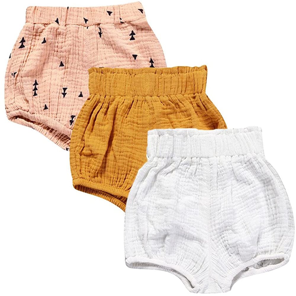Baby Girls Boys 3 Pack Shorts Outfit, 0-5Y Toddler Cotton Linen Ruffle Bloomers Cute Soft PP Shorts Harem Pants