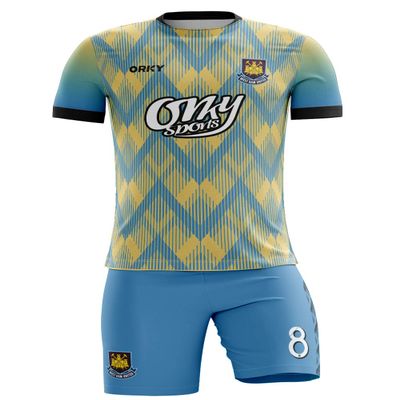 ORKY Custom Men Soccer Jersey with Short, Women Personalized Name Number Sport Shirt, Boys Girls Training Uniform Full Kit(Blue Yellow 120cm)
