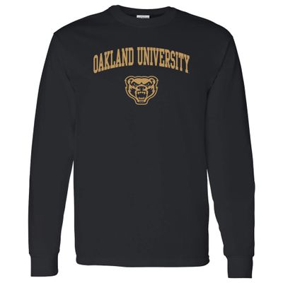 AL03 - Oakland University Golden Grizzlies Arch Logo Long Sleeve T Shirt - X-Large - Black