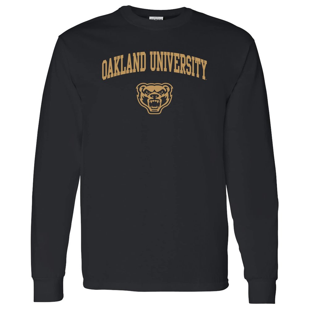 AL03 - Oakland University Golden Grizzlies Arch Logo Long Sleeve T Shirt - X-Large - Black