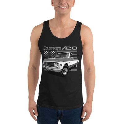 1972 Chevy C20 Custom 20 Vintage Pickup Truck Unisex Tank Top Black