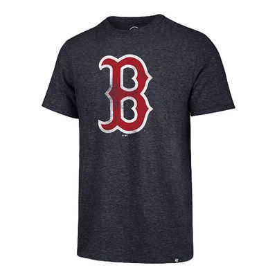 47 MLB Men's Team Color Distressed Imprint Primary Logo Wordmark Short Sleeve Baseball T-Shirt - Boston Red Sox Navy Small