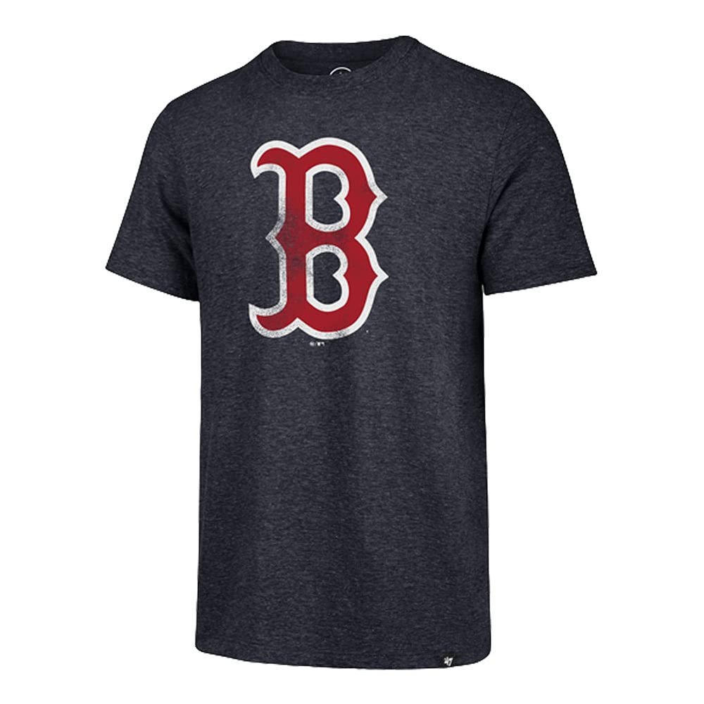 47 MLB Men's Team Color Distressed Imprint Primary Logo Wordmark Short Sleeve Baseball T-Shirt - Boston Red Sox Navy Small