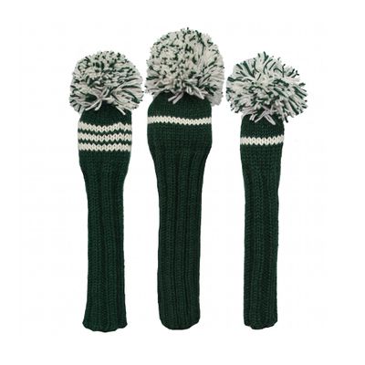 Sunfish Knit Wool Golf Headcover Set Driver Fairway Hybrid Green and White