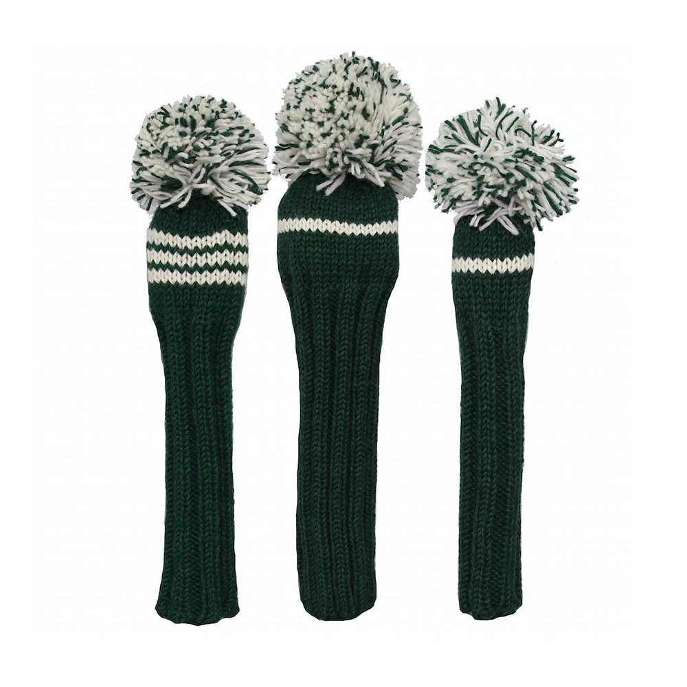 Sunfish Knit Wool Golf Headcover Set Driver Fairway Hybrid Green and White