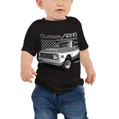 1972 Chevy C20 Custom 20 Vintage Pickup Truck Baby Jersey Short Sleeve Tee Black