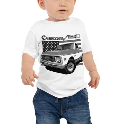 1972 Chevy C20 Custom 20 Vintage Pickup Truck Baby Jersey Short Sleeve Tee White