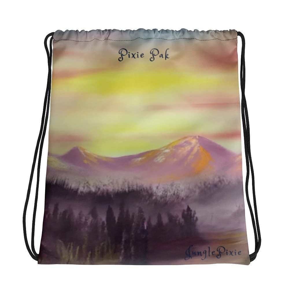 Golden Sunrise on Mountains Painting Collection print, Drawstring bag