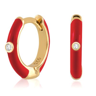 14K Gold Plated Sterling Silver Enamel Color Huggie Hoop Earrings for Women Wide Range of Vibrant Color Options Available
