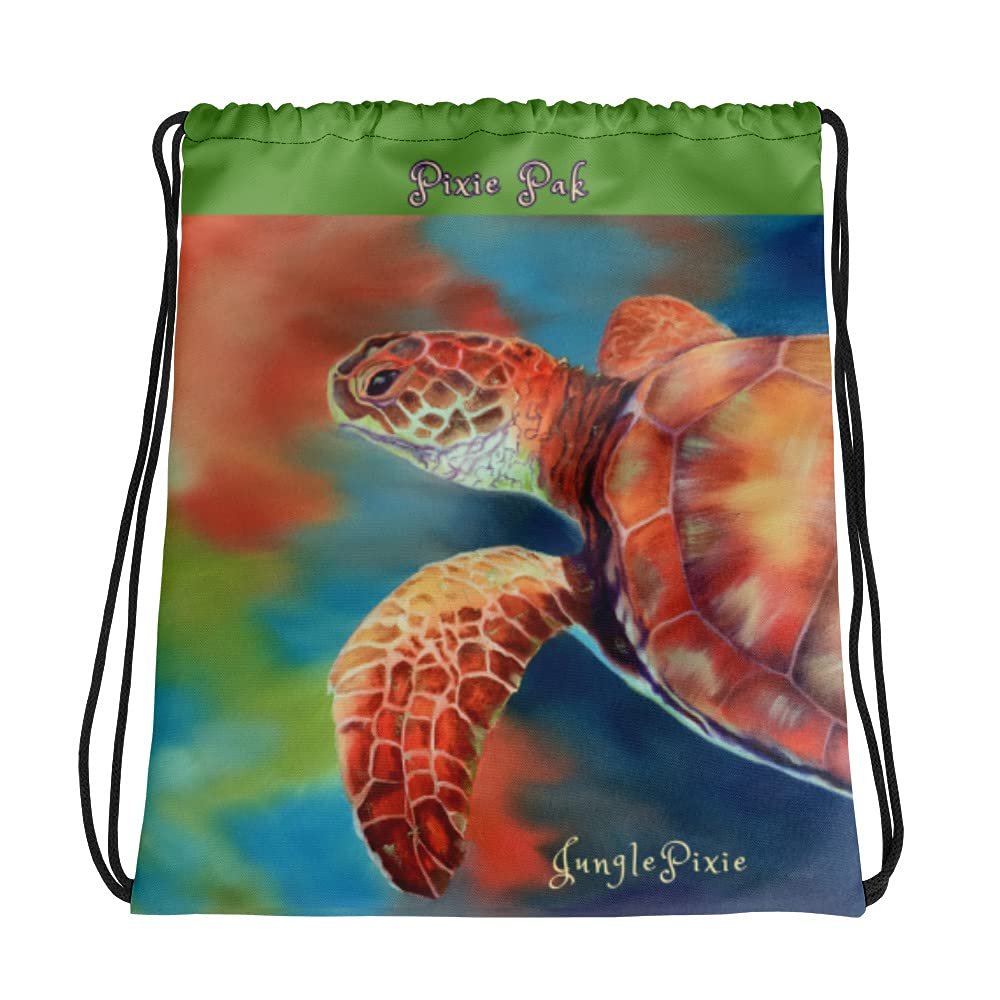 JunglePixie Turtle Painting Pixie Pac Collection print, Drawstring bag